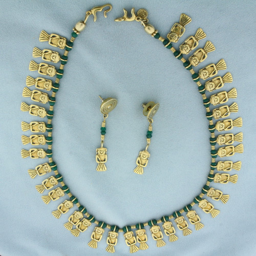 Stella Sarmiento Women Tribute Necklace and Earring Set in Gold Plated Sterling Silver