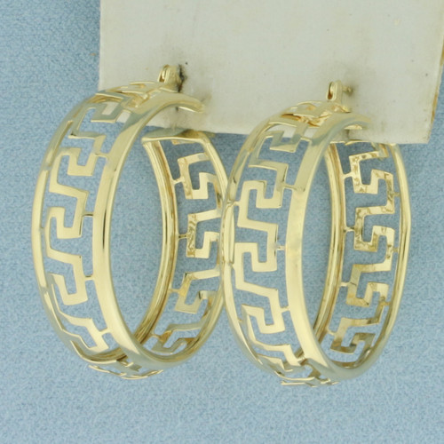 Greek Key Hoop Earrings in 14K Yellow Gold