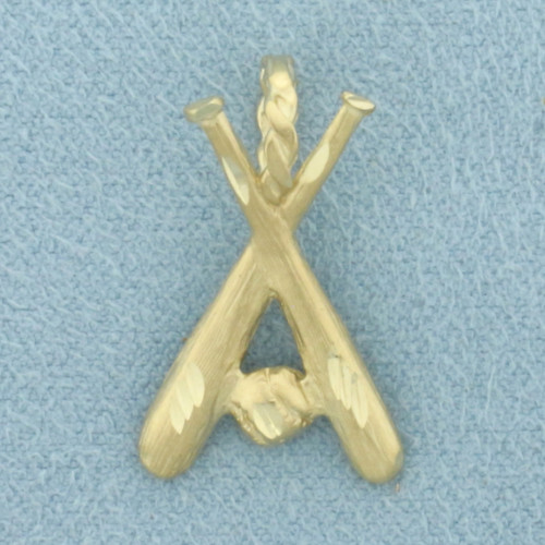 Baseball and Baseball Bats Pendant in 14k Yellow Gold