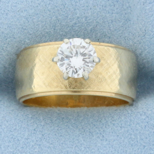 Wide Band 3/4ct Diamond Solitaire Ring in 14k Yellow Gold