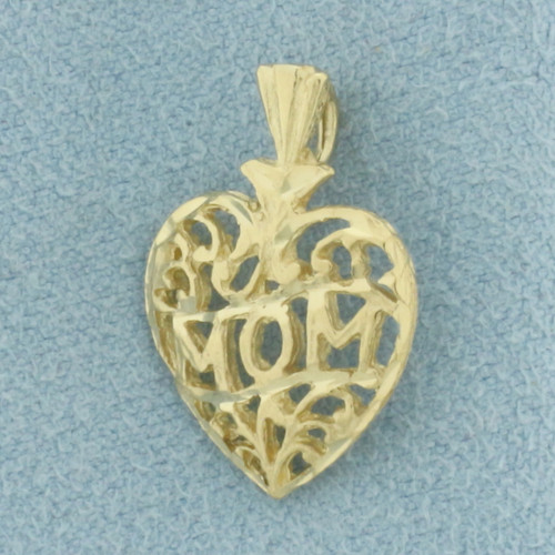 Mom Filigree Heart Pendant in 14k Yellow Gold