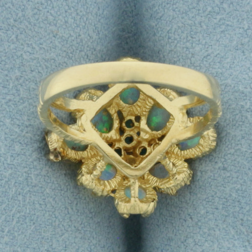 Vintage Opal and Emerald Ring in 14K Yellow Gold