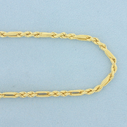 32 Inch Rope Figaro Link Chain Necklace in 18k Yellow Gold