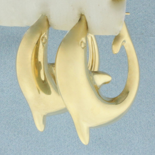Dolphin Hoop Earrings in 10k Yellow Gold