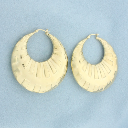 Large Crescent Fan Hoop Earrings in 10k Yellow Gold