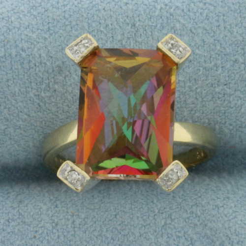 Mystic Topaz and Diamond Ring in 10k Yellow Gold