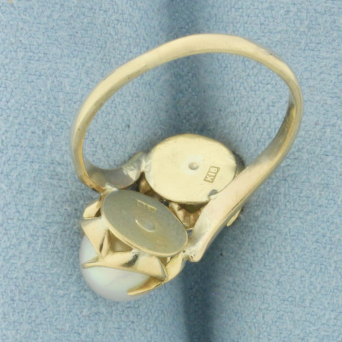 Cultured Akoya Pearl Toi et Moi Ring in 10k Yellow Gold