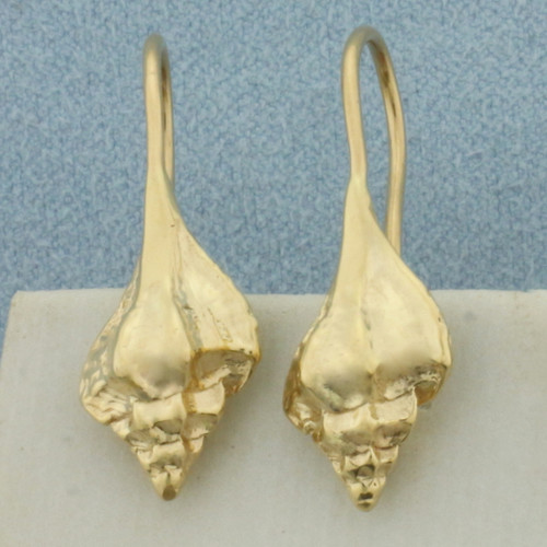 Conch Seashell Drop Earrings in 14k Yellow Gold