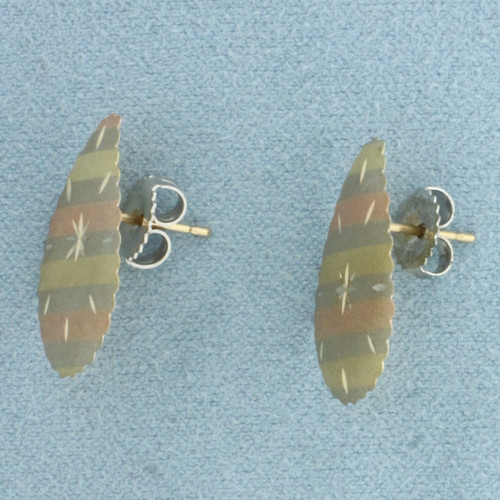 Matte Finish Tri-Color Teardrop Earrings in 14k Yellow, White, and Rose Gold