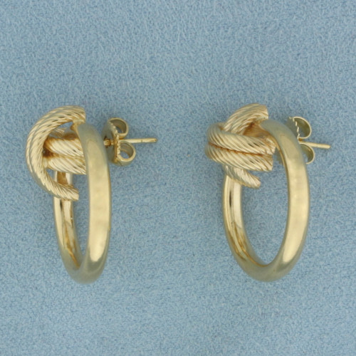 Rope Knot Door Knocker Hoop Earrings in 14k Yellow Gold