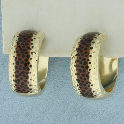 Cheetah Print Hoop Earrings in 14k Yellow Gold