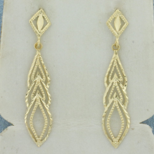 Diamond Cut Dangle Earrings in 14k Yellow Gold
