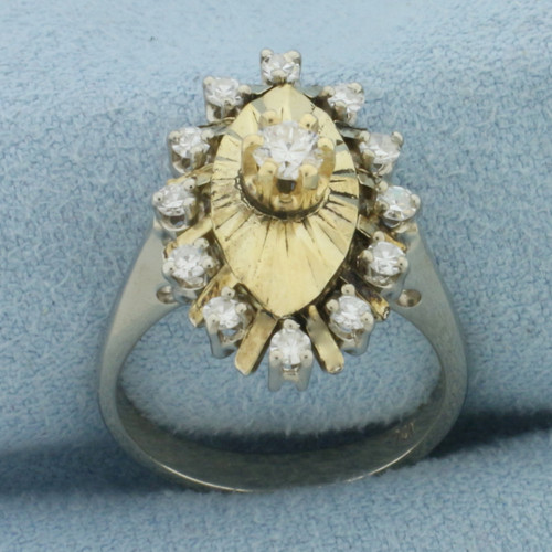 Vintage Diamond Target Ring in 14K White and 14K Yellow Gold