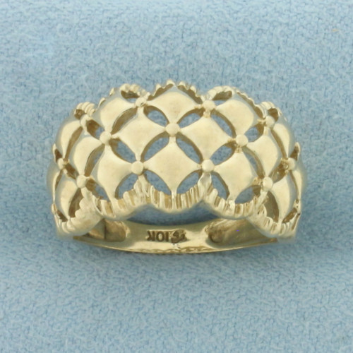 Quilted Diamond Design Ring in 10k Yellow Gold