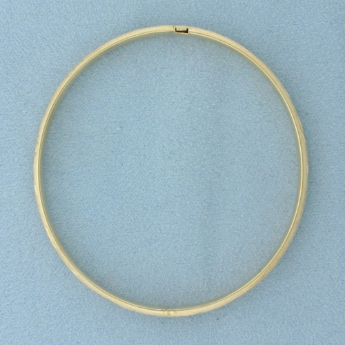 Engraved Flower Design Bangle Bracelet in 14k Yellow Gold