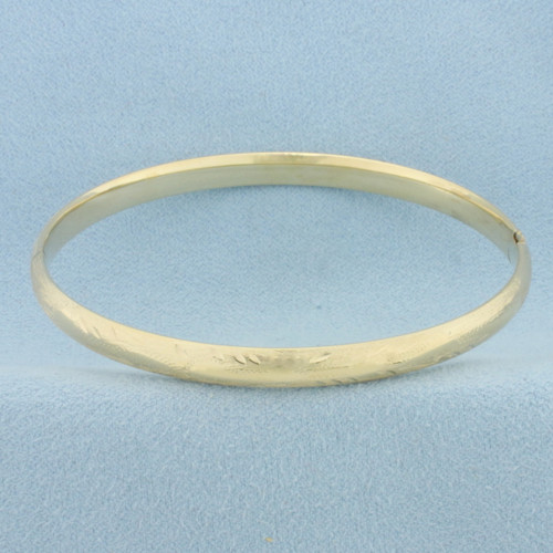 Engraved Flower Design Bangle Bracelet in 14k Yellow Gold