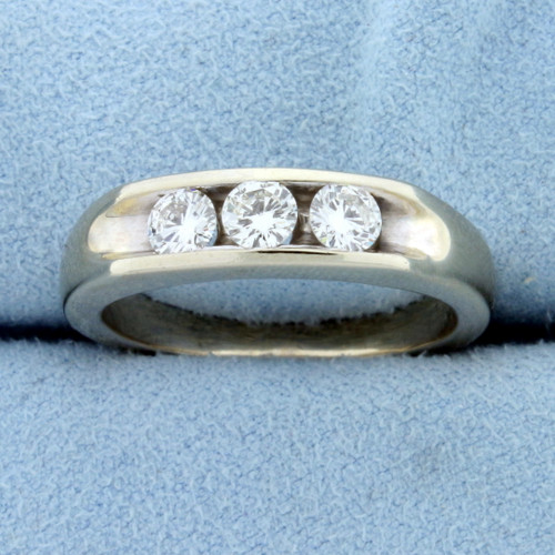 Mens Diamond Three-Stone Wedding or Anniversary Ring in 14K White Gold