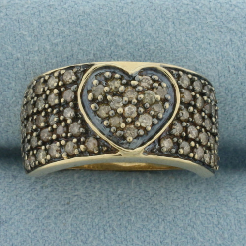 Cognac Diamond Pave Heart Ring in 10k Yellow Gold