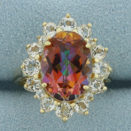 Sunrise Mystic Topaz and White Sapphire Halo Ring in 10k Yellow Gold