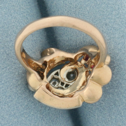Antique Ruby and Old European Diamond Ring in 14k Rose Gold