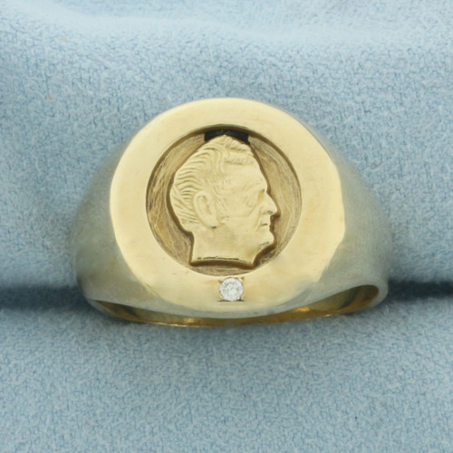 Mens Vintage John Deere Diamond Corporate Ring in 10k Yellow Gold