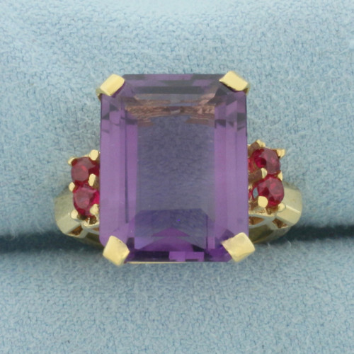 Amethyst and Ruby Statement Ring in 14k Yellow Gold