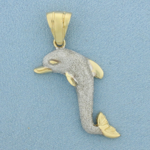 Dolphin Pendant Sandblast Finish in 14k Yellow and White Gold