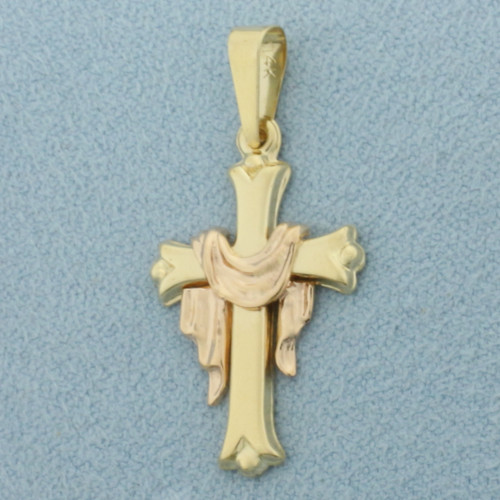 Shroud Cross Pendant in 14k Yellow and Rose Gold