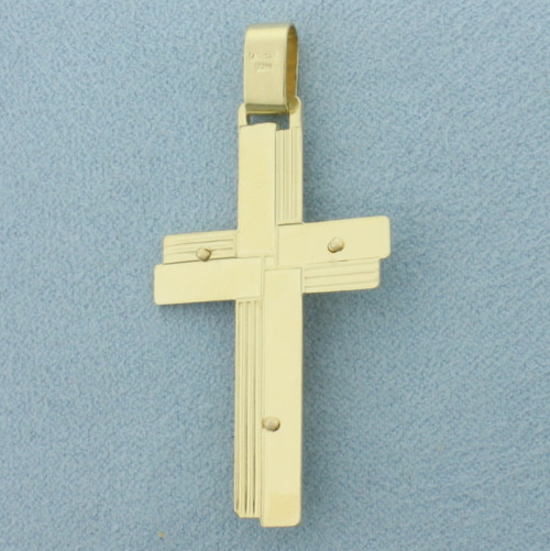 Modern Italian Crucifix Cross Pendant in 14k Yellow Gold