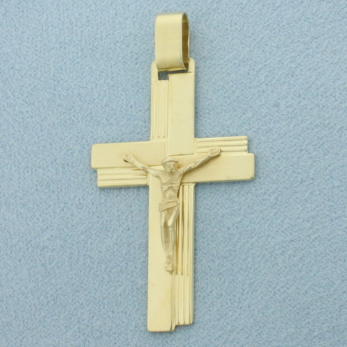 Modern Italian Crucifix Cross Pendant in 14k Yellow Gold