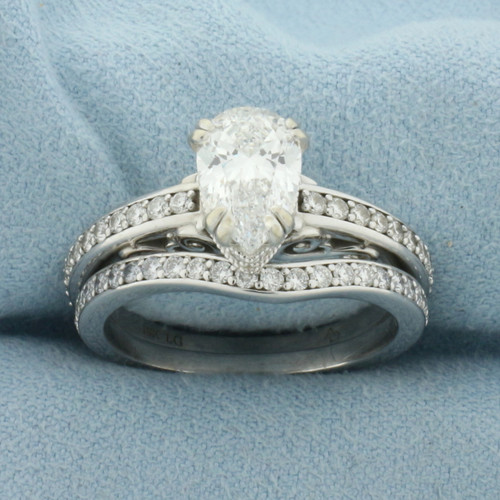 Certified Lab Grown Diamond Engagement Ring and Wedding Band Bridal Set in 18k White Gold