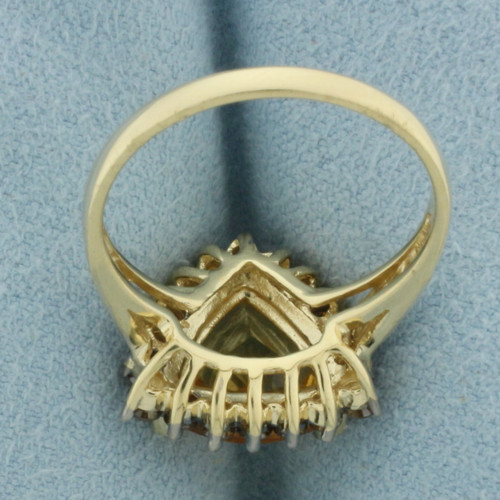 Checkerboard Citrine, Cognac Diamond, and White Diamond Ring in 14k Yellow Gold