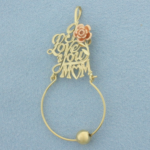 I Love You Mom Charm Holder Pendant in 10k Yellow and Rose Gold
