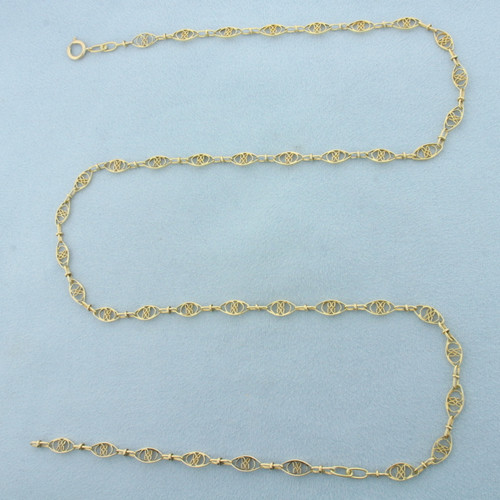 24 Inch Butterfly Filigree Link Chain Necklace in 14k Yellow Gold