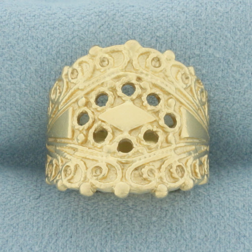 Filigree Wide Band Ring in 14k Yellow Gold