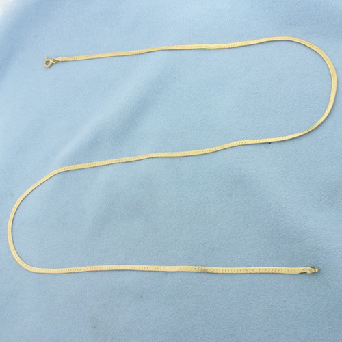 Reversible 20 Inch Herringbone Link Chain Necklace in 14k Yellow Gold