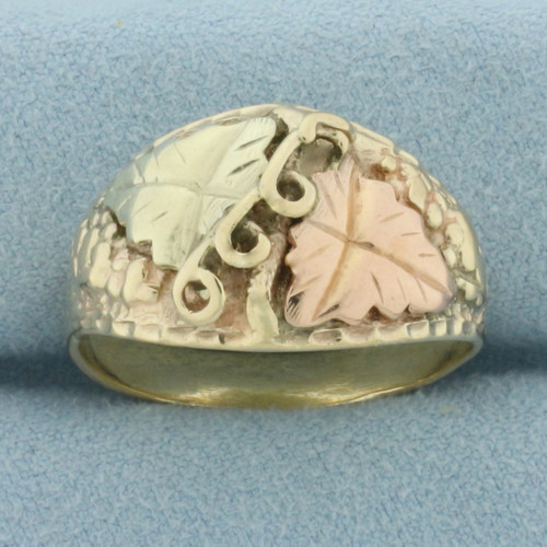 Mens Vintage Black Hills Gold Leaf Ring in 10k Yellow, Green, and Rose Gold