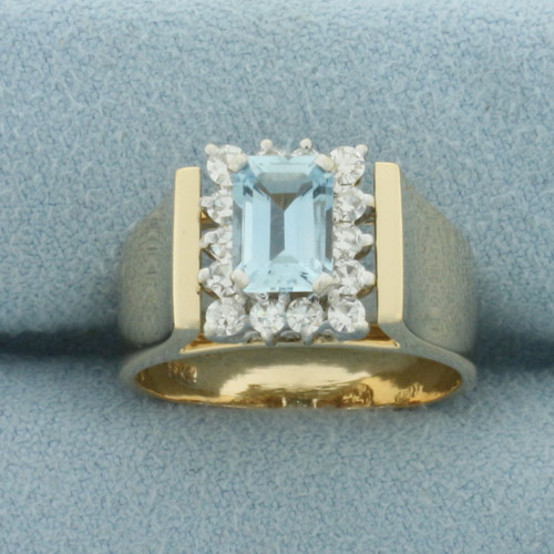 Aquamarine and Diamond Ring in 14k Yellow Gold