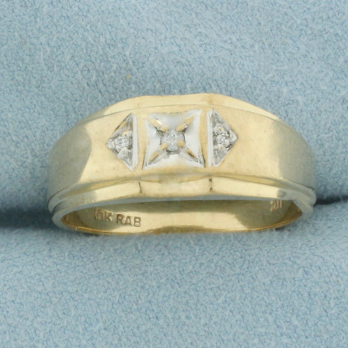 Mens Vintage 3-Stone Diamond Ring in 10k Yellow Gold