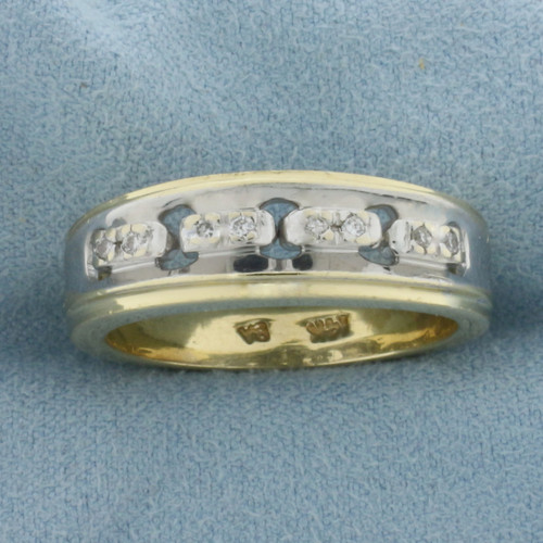 Mens Diamond Two Tone Wedding Band Ring in 14k Yellow and White Gold