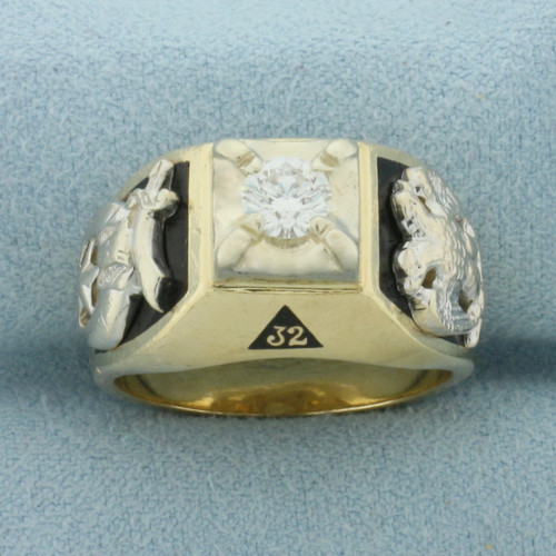 Masonic Scottish Rite Diamond Ring in 14k Yellow Gold