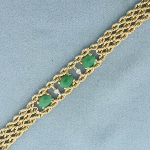 Jade and Diamond Triple Rope Bracelet in 14k Yellow Gold