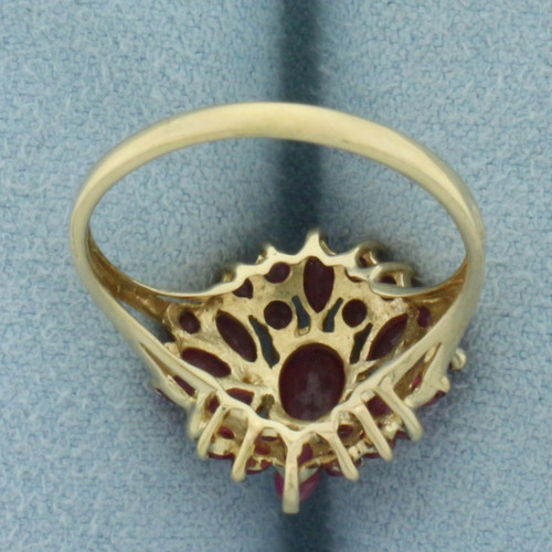Ruby Flower Split Shank Ring in 14k Yellow Gold