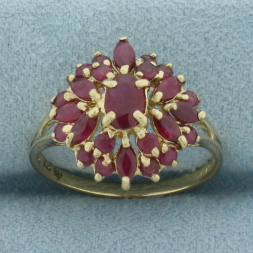 Ruby Flower Split Shank Ring in 14k Yellow Gold
