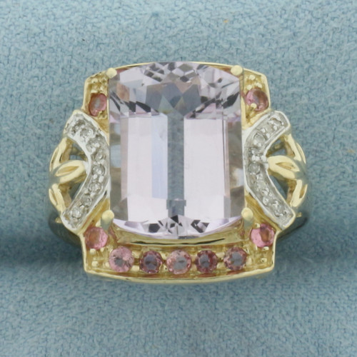 Kunzite, Pink Tourmaline, and Diamond Ring in 10k Yellow Gold