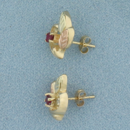 Ruby Tri Color Gold Leaf Earrings in 10K Yellow, Green, and Rose Gold