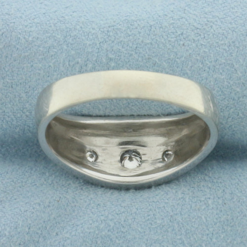 Mens 3 Stone Diamond Ring in 14K White Gold