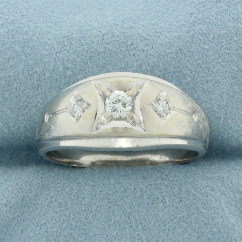 Mens 3 Stone Diamond Ring in 14K White Gold
