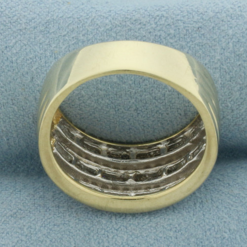 Baguette and Round Diamond Wide Band Ring in 10k Yellow Gold
