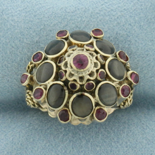Ruby and Black Star Sapphire Thai Princess Ring in 14K Yellow Gold